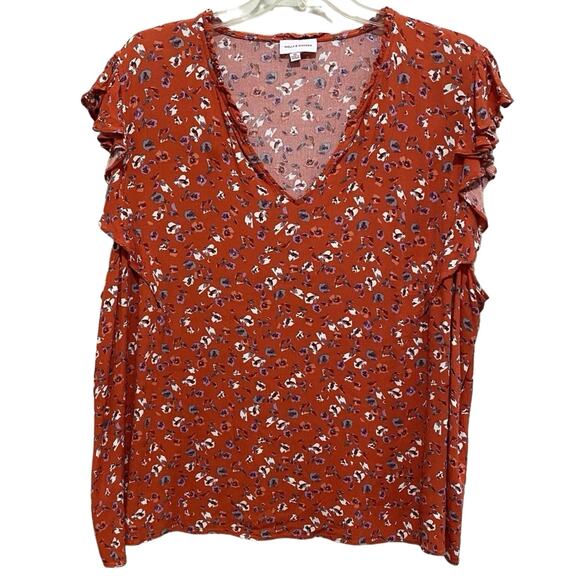 Molly & Isadora Top Plus Size 4X V-Neck Flutter Sleeve Tunic Abstract Floral - Picture 2 of 7